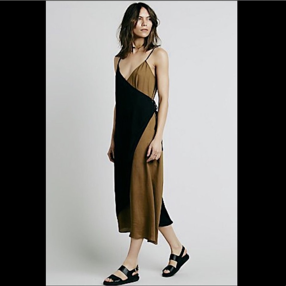 Free People black gold crepe Wrap SideTie Dress XS